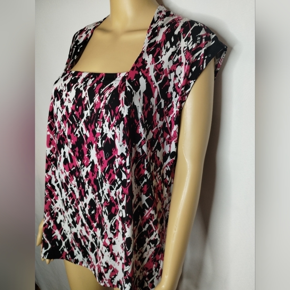 Fashion Bug women's size large pink and black abstract blouse shirt top - Picture 2 of 7